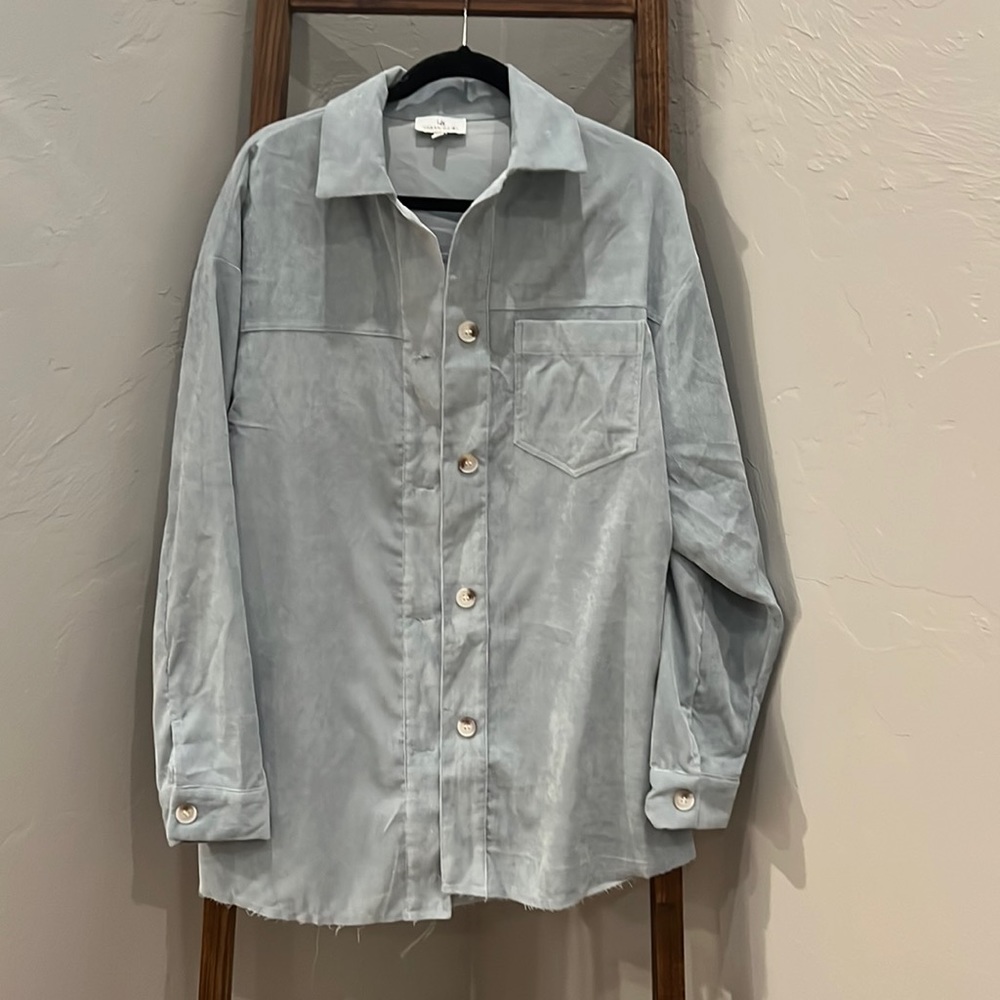 Baby Blue Oversized Corduroy Button-Up Jacket